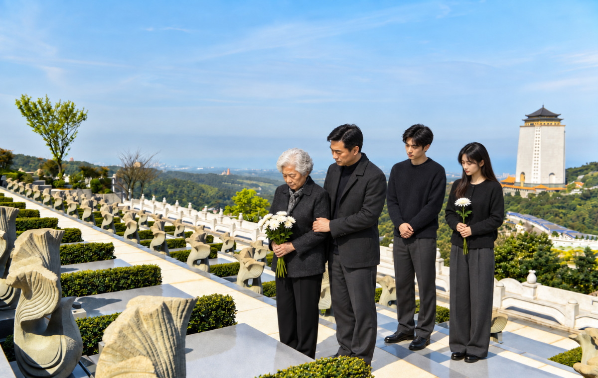 三代家人一同到家族墓園祭祖追思